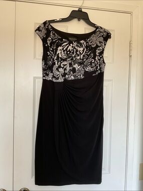 connected apparel Black Dress with White Printed Yoke & draping size 14P